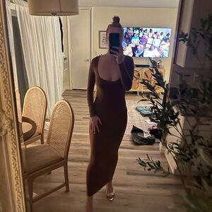 Elegant Brown Long Sleeve Dress JLuxLabel